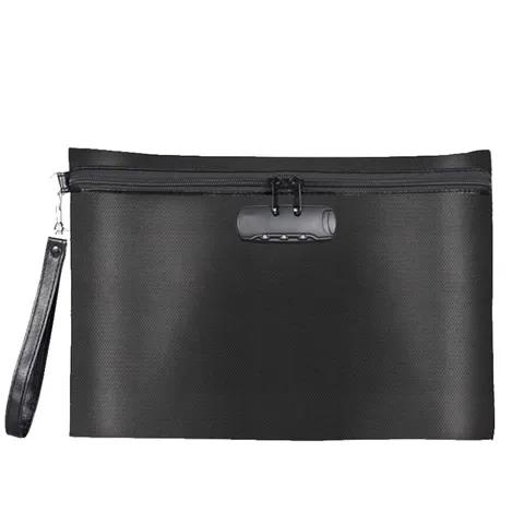 Fireproof Waterproof Document Money Bag Pouch Safe Storage Lock Black Wallet