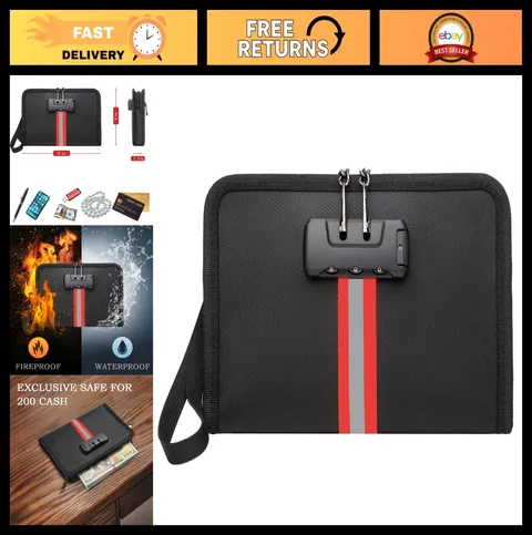 Fireproof Waterproof Money Bag with Lock - 3600°F Cash Organizer Pouch for Valua
