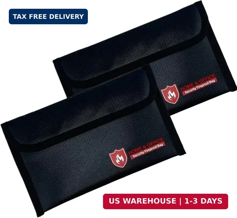 2 Pack Fireproof Money Bag (5x8''), Non-Itchy Waterproof Fireproof Bag with Zipp