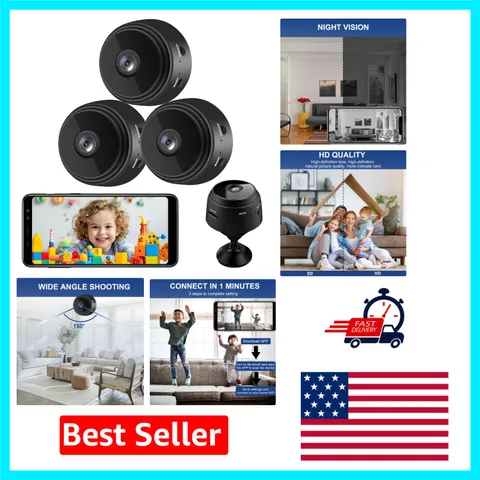 3 Mini Security Cameras with 24/7 Recording & Night Vision - Smart Home Solution