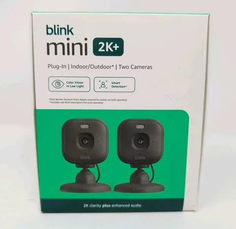 NEW 2 Pack of Blink Mini 2K+ Plug-in Indoor/Outdoor Cameras - BLACK