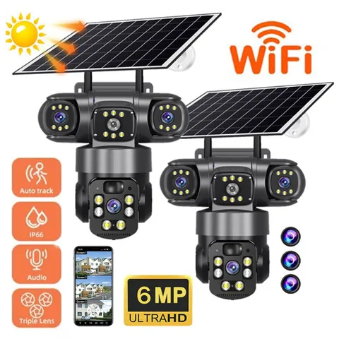 V380PRO 3 Lens 6MP Solar Home Security Camera Outdoor Wifi Wireless PTZ CCTV US
