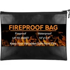 Fireproof Document Bag 10"x13.5", Waterproof Holder with Zipper for Passport,...
