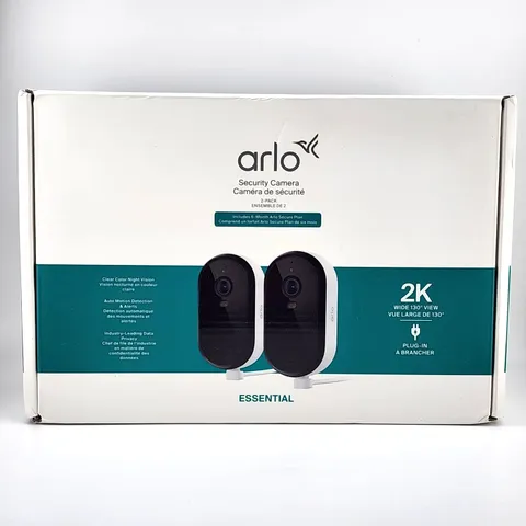 2-Pack New Arlo Essential 3rd GEN - 2K Outdoor Security Camera Plug-In  White