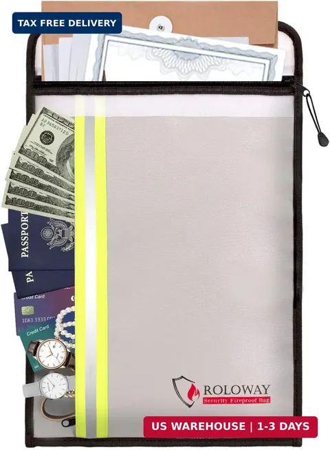 ROLOWAY Fireproof Document Bag (15 x 11 inch) with 2 Pockets, Fire Safe Envelope