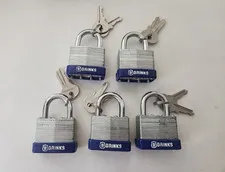 Brinks Steel Padlock, 40mm, Lot Of 5, Keyed DIFFERENT