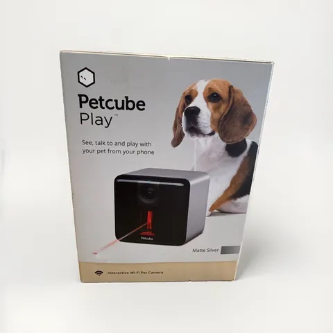 Petcube Play WiFi Pet Camera 1080p HD 2-Way Audio Laser Toy Matte Silver Box