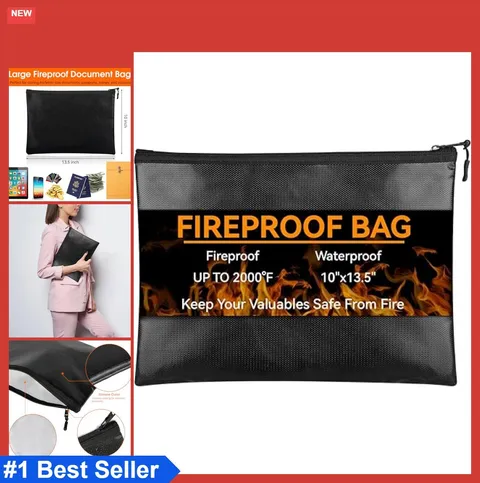 Fireproof Document Bag 10x13.5 Inch Waterproof Holder with Zipper for Passport