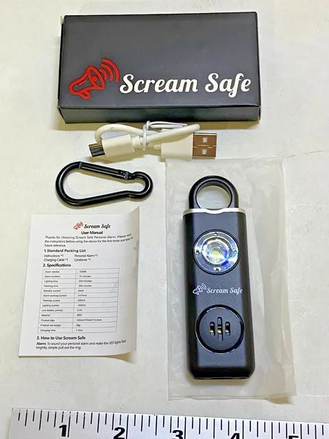 Scream Safe Flashing Lighting 130 Decibel Personal Safety Rechargeable Alarm