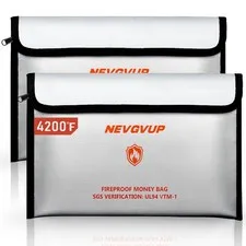 Fireproof Money Bag 4200°F - Heat Insulated, 9.8 x 6.5" Small Fireproof Docum...