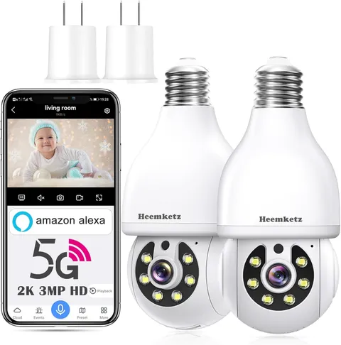 2K Light Bulb Security Camera,5G&2.4Ghz Wifi 360° Motion Tracking, Color Night V