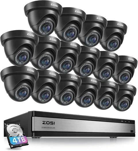 ZOSI 16CH H.265 1080P Home Security Camera System 4TB Outdoor CCTV Dome Camera