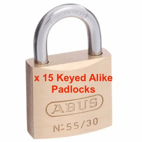 ABUS Padlock 55/30 30mm -15 x KEYED ALIKE Brass Bodied Padlocks-FREE POST