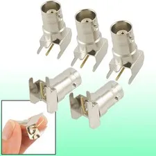 5 Pcs Silver Tone BNC Female Right Angle Solder PCB Mount RF Connector