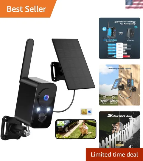 Wireless 4G SIM Security Camera - Battery-Operated with Night Vision & Audio