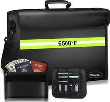 Fireproof Document Bag with Lock, Waterproof, 10 Layers Insulation, Portable