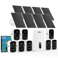 Hiseeu Solar Security Cameras Wireless Outdoor System, 8 Cam-Kit, 8 Cam Kit
