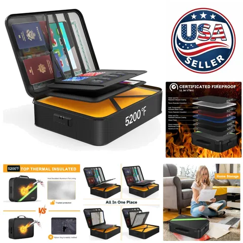 Luxury Fireproof 5200℉ Document Organizer - Waterproof Storage Box with Lock