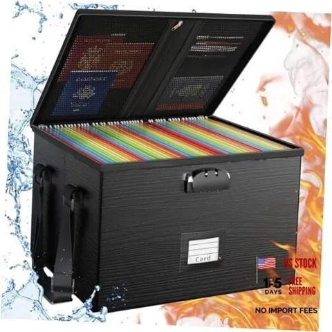 Fireproof Document Box File Organizer - Portable Locking Filing Storage black