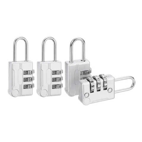 4Pcs Resettable 3 Digit Combination Lock Code Padlock, Gray (56 x 24mm)