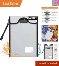 Fireproof Document Bag with Lock 5200℉, 15”x 11”Fireproof Money Bag, Waterpro...