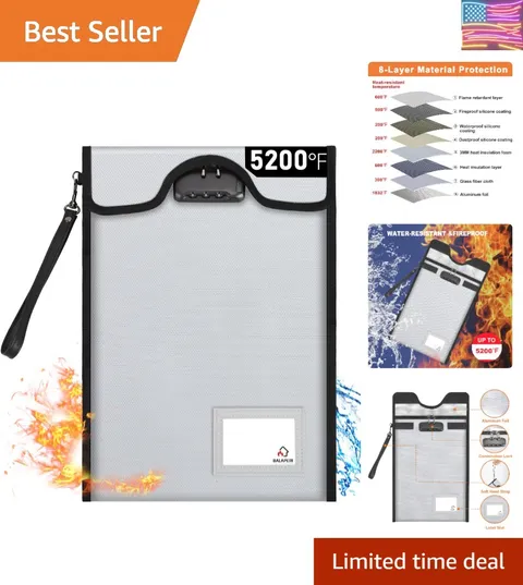 Fireproof Document Bag with Lock 5200℉, 15”x 11”Fireproof Money Bag, Waterpro...
