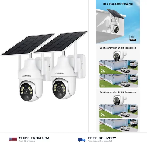 SEHMUA 2K Solar Security Cameras Wireless Outdoor, 2 Pack 360° View Pan/Tilt ...