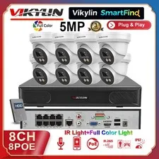 Vikylin SmartFind 8ch CCTV System 5MP Camera Full Color IR Audio 4k 8POE NVR Lot