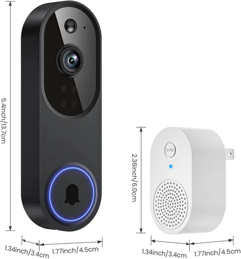 1080P Wireless Wi-Fi Video Doorbell Camera with Two Way Audio, Night Vision, ...
