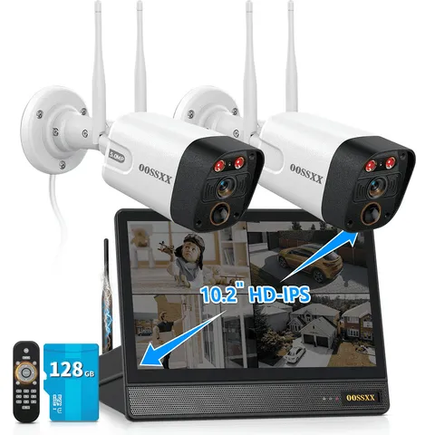 OOSSXX 5MP Wireless Security Camera System with 10-Inch IPS Monitor, Dual