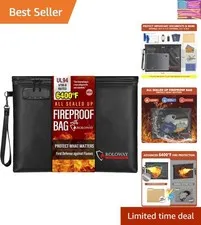 Fireproof Document Bag 14.5 x 11.5 inch, 6400℉ Fireproof Money Bag with Zippe...