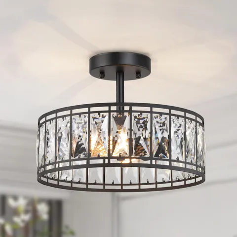 KSANA Modern Farmhouse Crystal Semi 12.5" x x 9.5", Black & 
