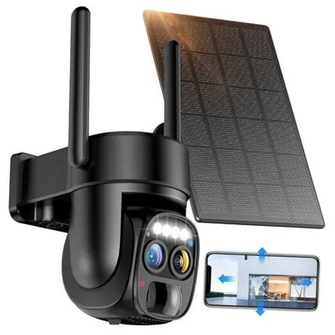 Hawkray Pannel Solar Wireless Outdoor Security Camera， Dual-Lens, 10xZoom, 2K 