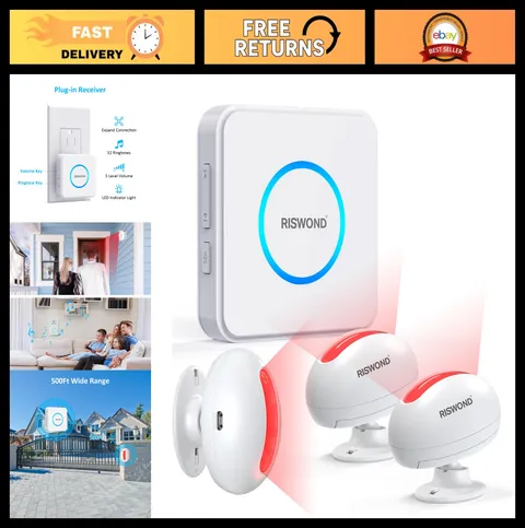 Wireless Motion Sensor Door Chime Alarm for Home, Garage & Store - USB/Battery,