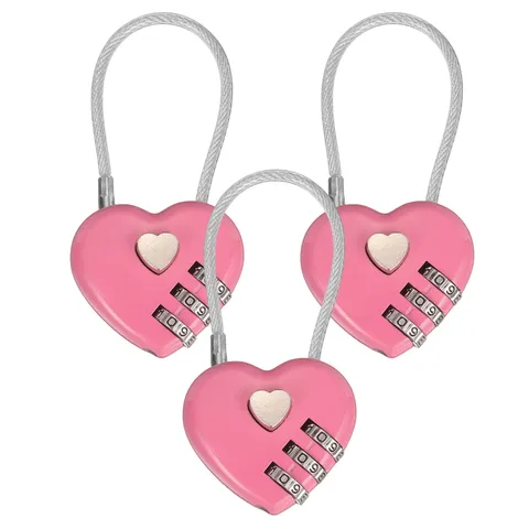 3-Pack Combination Locker Lock, 3 Digit Padlock for Gym/Luggage [Pink]