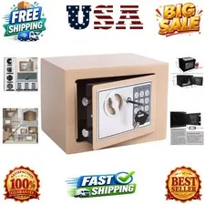 Small Steel Security Safe Box with Keypad,Key;0.23 Cu Ft, Gold | Electronic D...