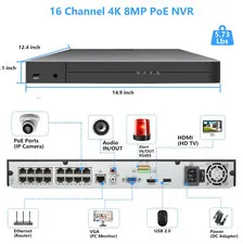 Vonnision 16 Channel 4K PoE Network Video Recorder NVR, 16 Port H.265