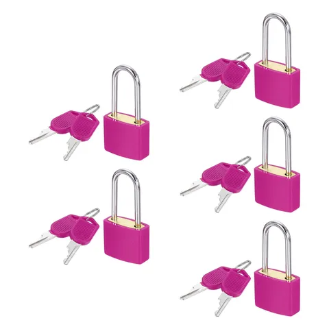 5 Pcs Padlock with Keys Long Shackle Waterproof Keyed Locks Rose Red