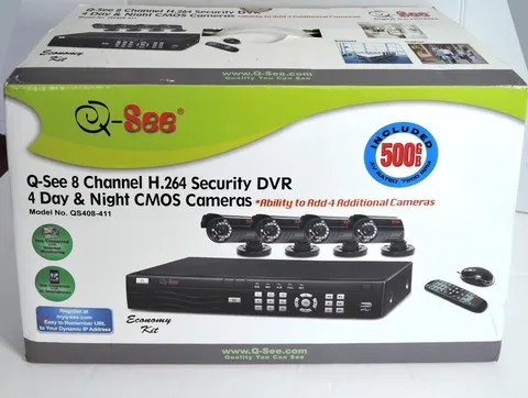 NOS Q-SEE QS408-411 SECURITY SYSTEM DVR 8 CHANNEL 500GB 4 INDOOR/OUTDOOR CAMERAS