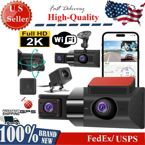 3 Lens DVR Car 2K Dash Cam WiFi GPS Track Dash Camera Video Recorder G-sensor