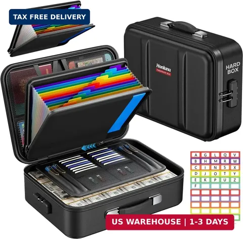 Fireproof Document Box with Lock, Hard Case Safe Box Water Resistant Document Or