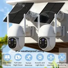 2-Pack Waterproof Outdoor HD Security Cameras IP54-Rated, Solar-Powered, WiFi