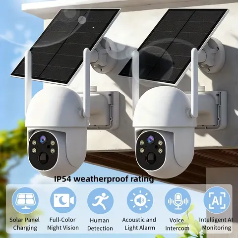 2-Pack Waterproof Outdoor HD Security Cameras IP54-Rated, Solar-Powered, WiFi