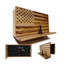 American Flag Compact Gun Shelf with Hidden Storage, Floating Wall Mount Gun ...
