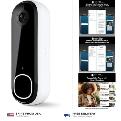 Arlo Video Doorbell HD (2nd Gen) Wireless or Wired - 1-Cam | HD head-to-toe v...