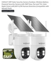 VIZIUUY 5MP Solar Security Camera Outdoor, Wireless Battery Powered (2 Pack)