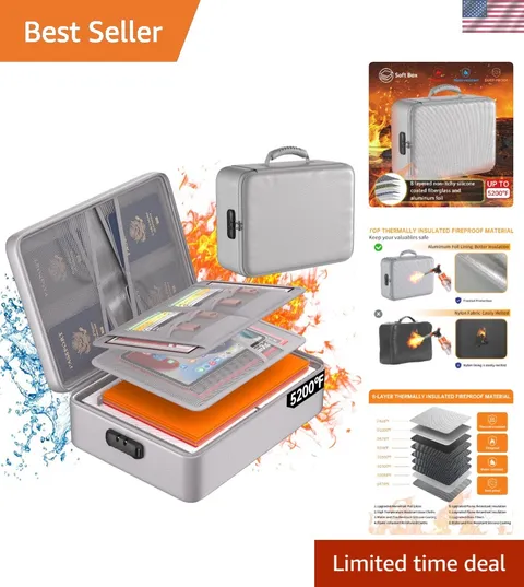 Soft 5200°F Fireproof Document Organizer with Lock - 36 Compartments for Safety