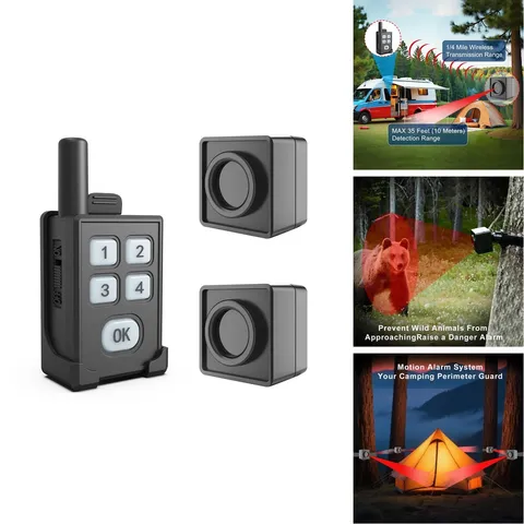 HTZSAFE Perimeter Trip Alarm Portable Camping Motion Sensor 1 Receiver+2 Sensors