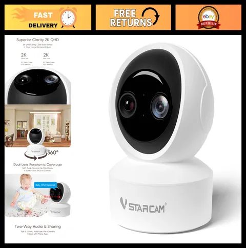 2K Dual Lens Indoor Security Camera - 10X Zoom WiFi Home Monitor, 360° AI Tracki