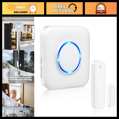 Wireless Door Chime Sensor Alarm - 600FT Range, 58 Melodies, 5 Volume Levels, LE